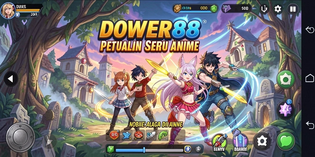 Tampilan gameplay DOWER88 yang penuh warna dan karakter anime yang menarik.