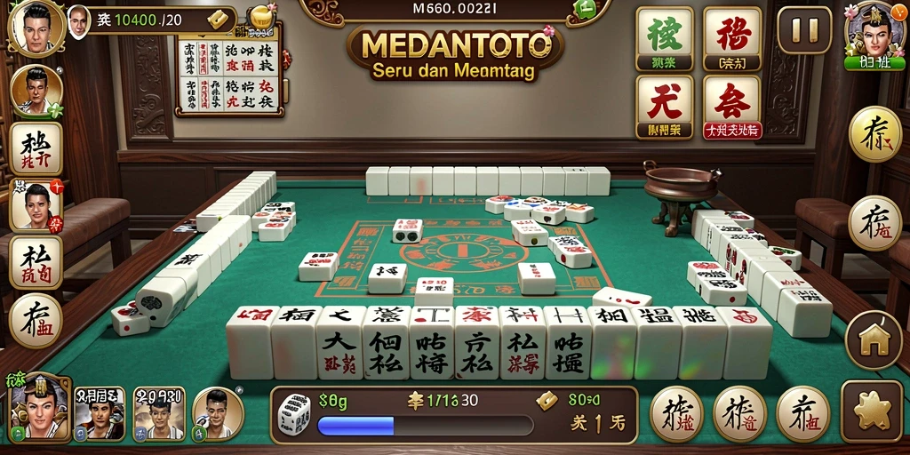 Tampilan gameplay MEDANTOTO dengan berbagai ubin Mahjong berwarna-warni.