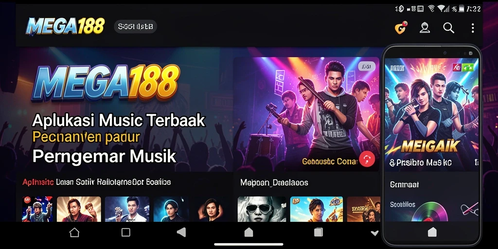 Screenshot utama MEGA188 menampilkan antarmuka aplikasi dan fitur karaoke.