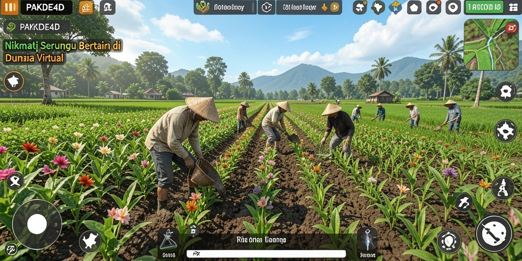 Screenshot utama PAKDE4D menampilkan suasana bertani yang seru dan interaktif.