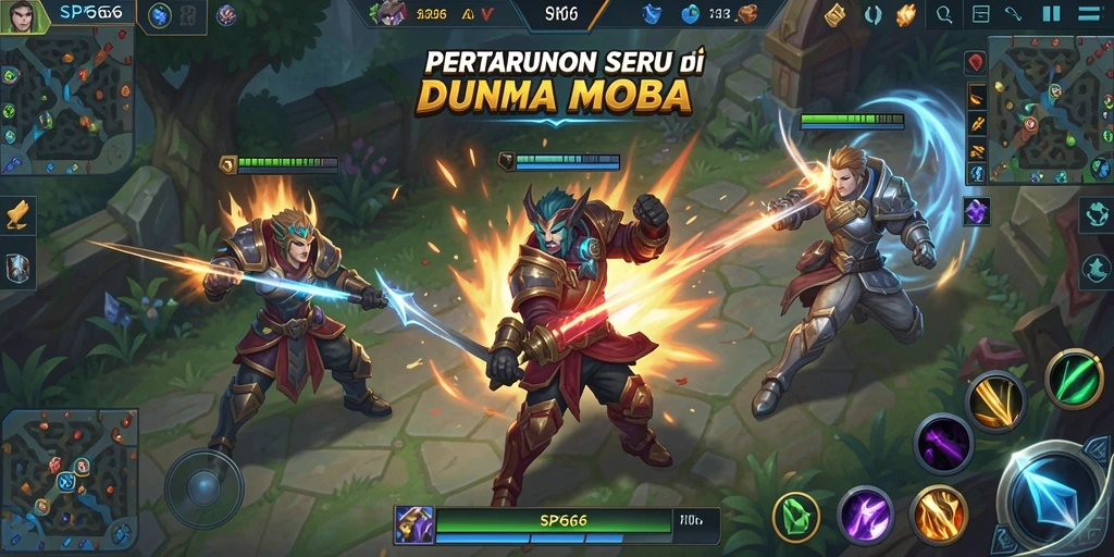 Screenshot tampilan gameplay seru dari SP666, menunjukkan aksi pertarungan tim.