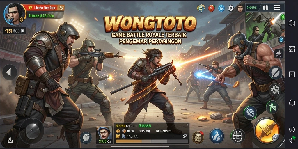 Screenshot gameplay dari WONGTOTO menampilkan pertempuran seru dalam arena Battle Royale.